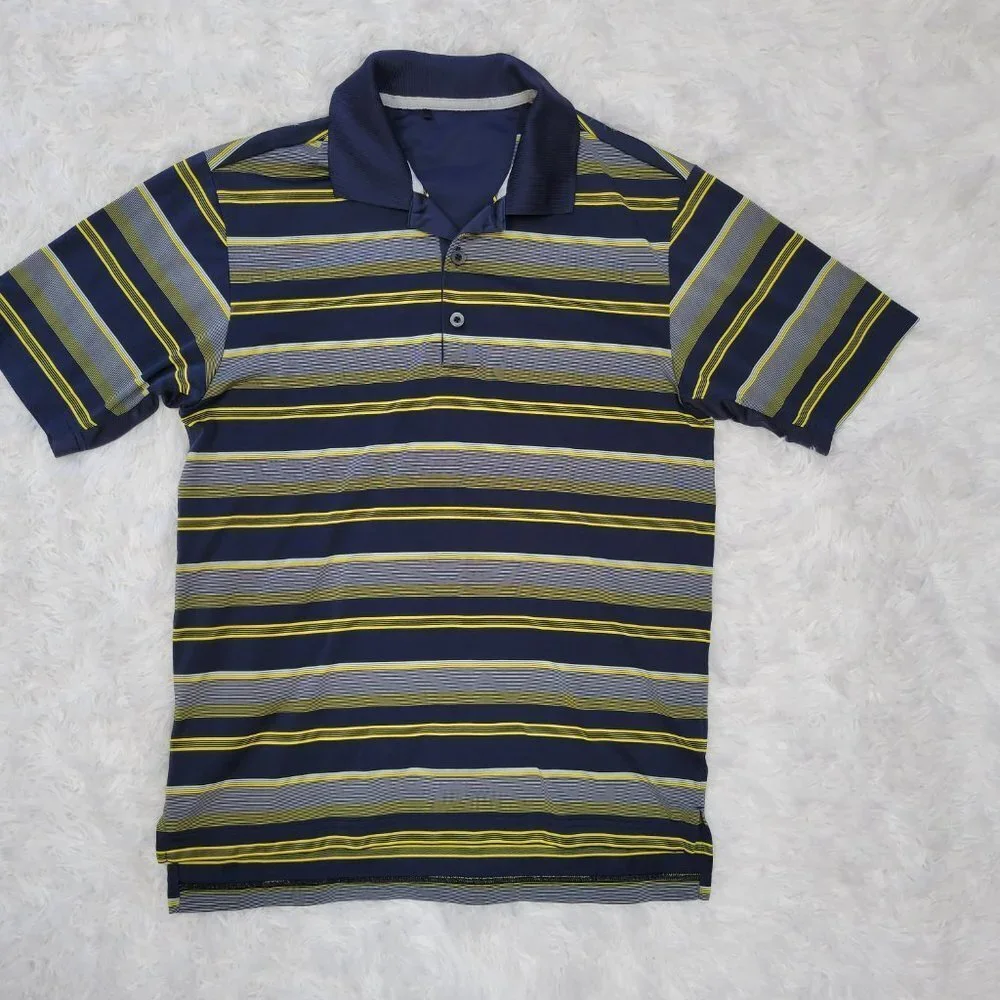 Adidas Men's Polo Shirt with Horizontal Stripes - Size Medium